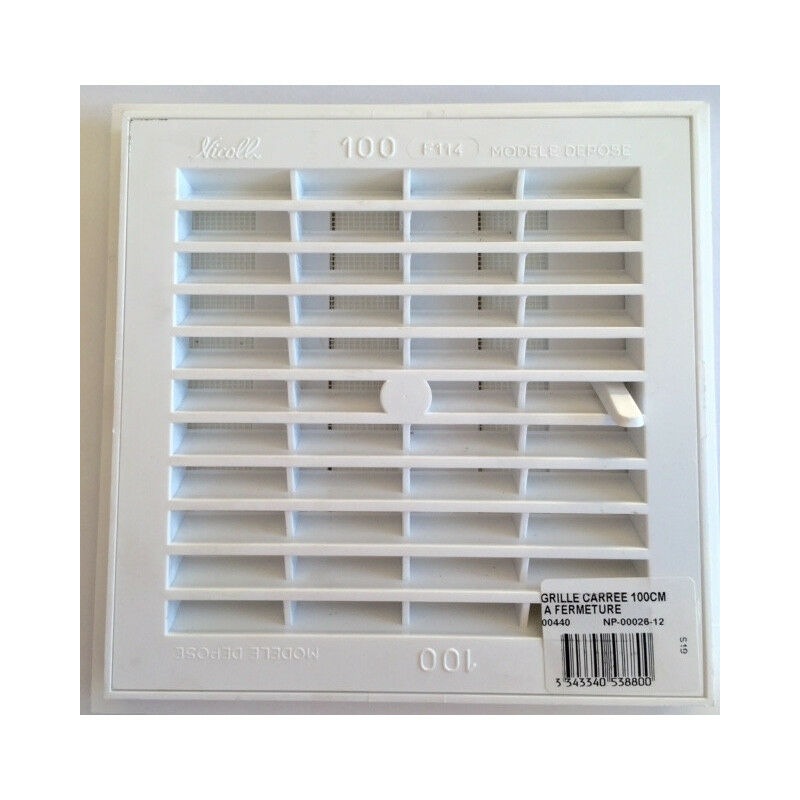 Grille carrée à fermeture à bâtir PVC - Surface ventilation: 100 - Dim mm: 176 x 176