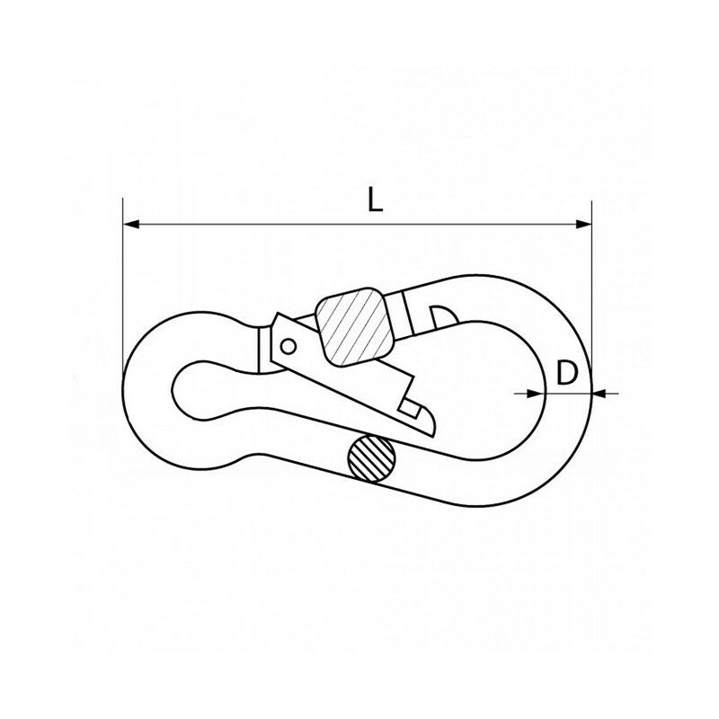 Mousqueton avec vis de sécurité - inox - Longueur: 50 mm - Diamètre: 5 mm -  Charge Travail: 50 kg - Charge Rupture: 200 kg