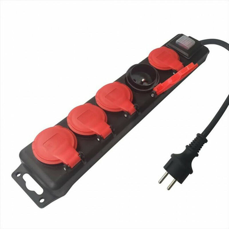 ZENITECH Multiprise Filaire Étanche, 3 Prises + 2 Usb, Rouge