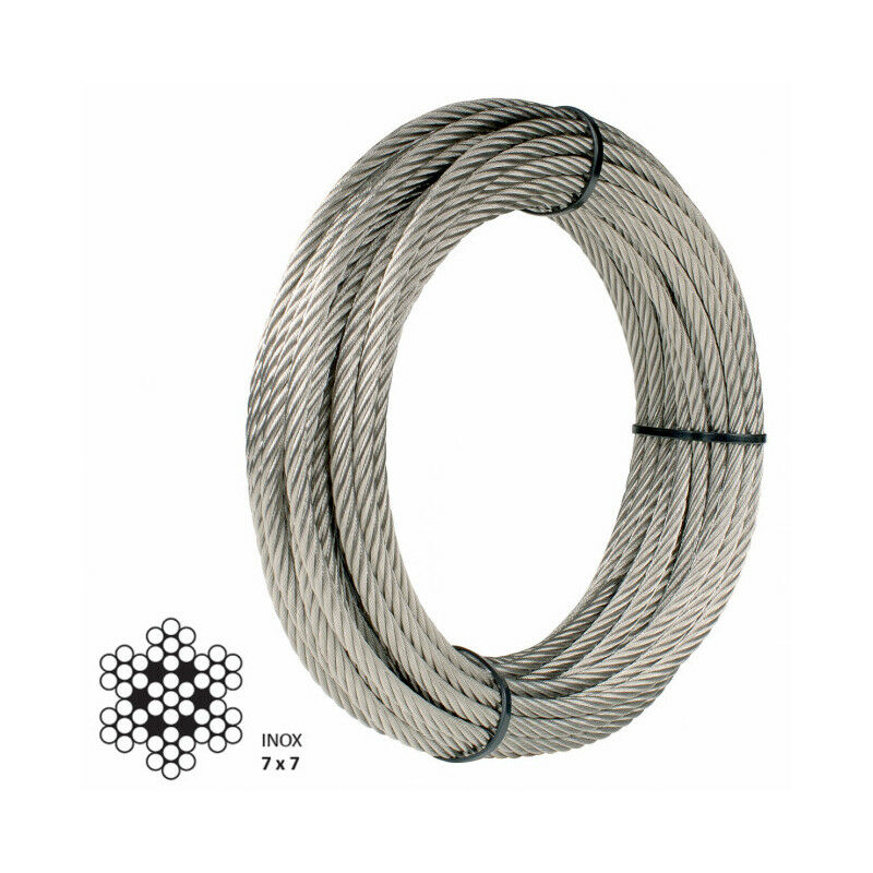Câble métallique HEAVYTOOL® 2 mm 7x7 Densité moyenne 50 m V4A AISI 316 Charge de rupture : 2,440 kN 