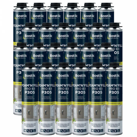 Bostik – Lot de 24 mousses polyuréthane expansives 750ml – Pistolables pour remplissage de cavités – Excellente isolation phonique et thermique