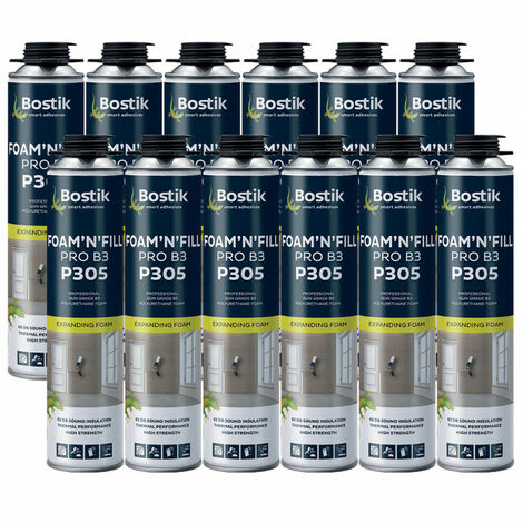Bostik – Lot de 12 mousses polyuréthane expansives 750ml – Pistolable pour isolation phonique et thermique – Certifié EC1 Plus – Pour béton et bois