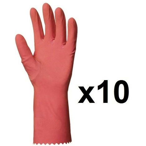 10 paires de Gants de ménage en latex rose EUROPROTECTION - Taille: 9