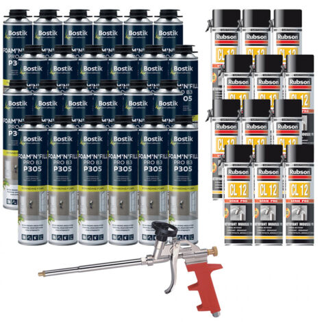 Bostik – Pack de 24 mousses polyuréthane expansives pistolables 750ml – Excellente isolation phonique et thermique – Pour remplissage de cavités et joints