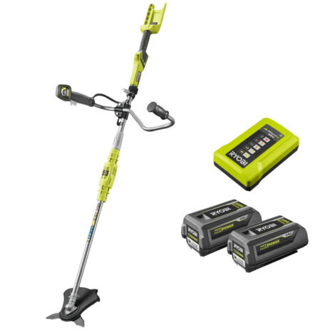 Ryobi – Débroussailleuse à batterie 36V avec 2 batteries 4,0Ah – Moteur central en ligne – Tête semi-automatique et lame taillis – Harnais confort Vertebrae™ (1/3)