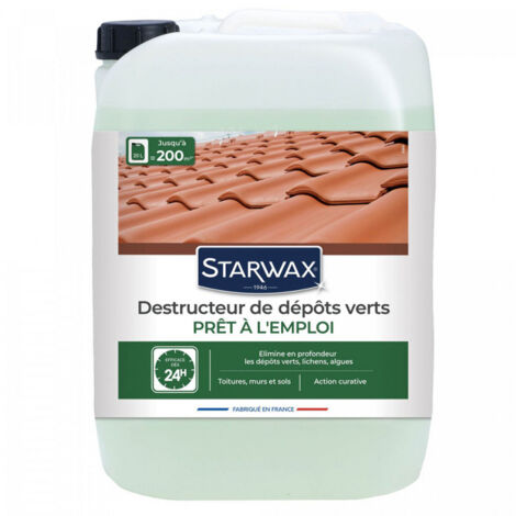 Starwax – Antimousse prêt à l'emploi 20L – Élimine dépôts verts, lichens et algues – Compatible béton, tuiles, bois, métal – Actif sous la pluie