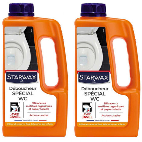 Starwax – Lot de 2 déboucheurs chimique de canalisation 1L – Dissout matières organiques et papier toilette – Formule sans acide sulfurique – Fabriqué en France (1/2)