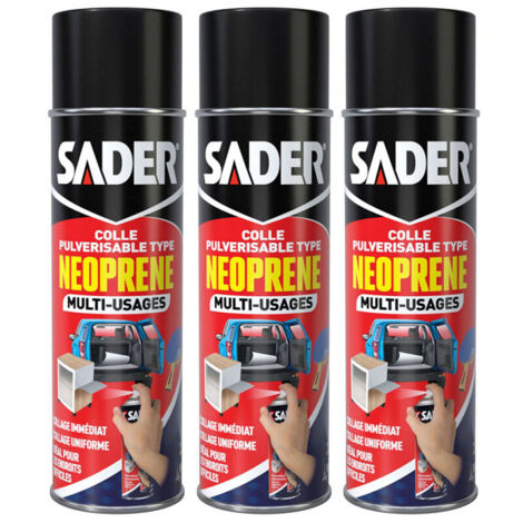 Lot de 3 colles multi-usages néoprène 200ml – Colle en spray pour surfaces verticales – Prise rapide 10s – Résistante de -20°C à +100°C – Sader (1/5)