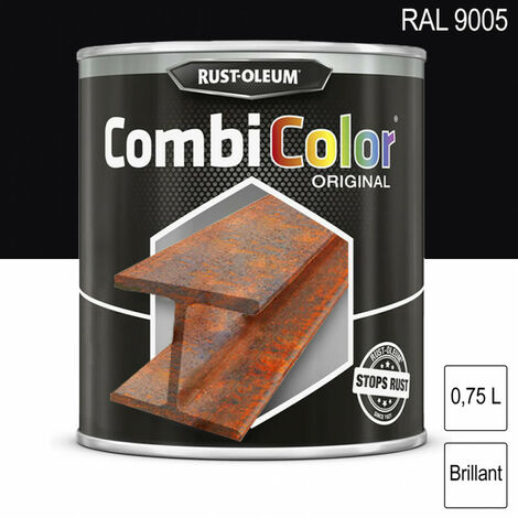 Rust-Oleum – Peinture anti-rouille CombiColor métal 750 ml – Finition brillante RAL 9005 – Application directe sur métal nu ou corrodé