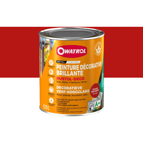 Peinture antirouille décorative 0.75 litre – Brillant rouge sécurité (RAL 3001) – Application directe sur rouille – Résistance aux intempéries – OXI