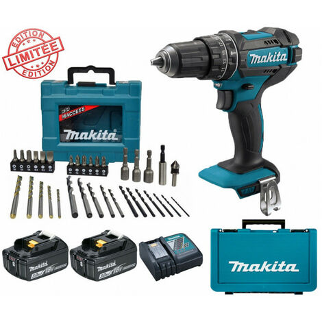 Perceuse A Percussion Makita Sans Fil 18 V 2 Batteries 3 Ah 13 Mm Et Coffret Dhp453sfe