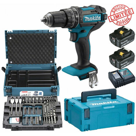 Perceuse visseuse à percussion sans fil MAKITA 18 V 4 Ah, 2 batteries  DHP482RMJ