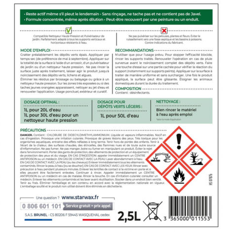 Destructeur de dépôts verts concentré à diluer - grandes surfaces 2,5L STARWAX