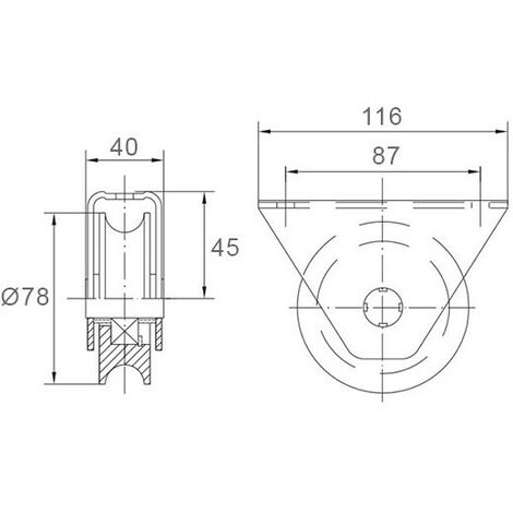 Roue gorge U 16mm pour portes coulissantes - Ø80mm