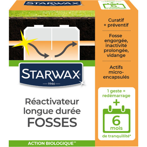 Starwax – Réactivateur longue durée pour fosses septiques 500g – Formule biologique avec micro-capsules – Entretien 6 mois – Pour WC et canalisation