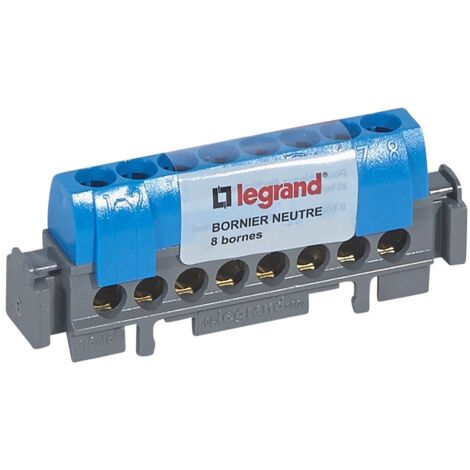 Legrand – Bornier de neutre bleu 8 bornes pour câble 16 mm² – Fixation raccord – Conforme norme NF C 15-100 – Pour tableaux électriques (1/4)
