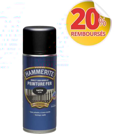 Peinture Fer aérosol Direct sur Rouille - Satin Noir - 400 ml - Hammerite