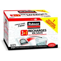 RUBSON Lot de 3 recharges de 1 kg en sac pour absorbeur d'humidité + 1 recharge de 1 kg gratuite, Recharges anti-humidité et anti-odeur