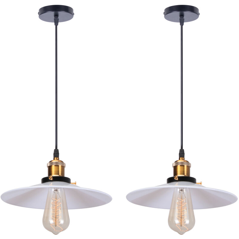 Hängeleuchte Retro-Design, E27, Metall-Schirm Weiß, Für Küche & Wohnzimmer
