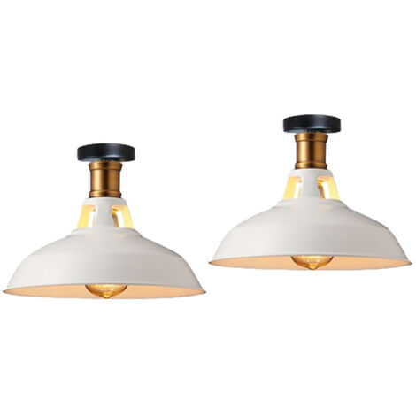 Deckenlampe Industriell Vintage Deckenleuchte Eisen 27cm Lampenschirm Weiß Lampe für Flur, Balkon, Treppe - 2 Pack