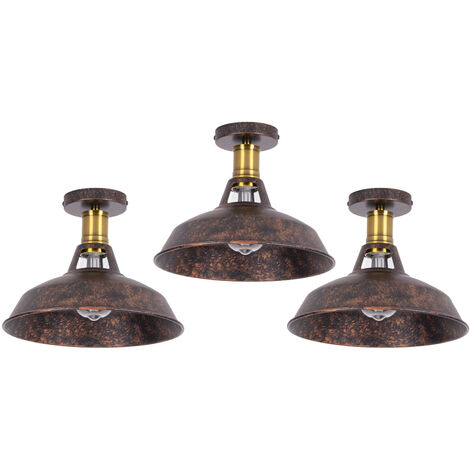 Deckenlampe Industriell Vintage Deckenleuchte Eisen 27cm Lampenschirm Rost Lampe für Flur, Balkon, Treppe - 3 Pack