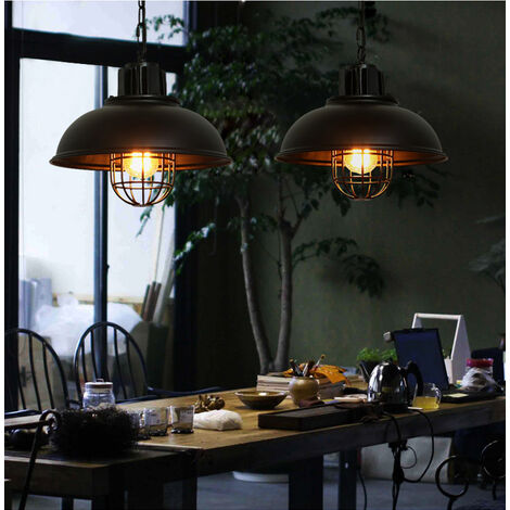Pendelleuchte, Industrielle Stil Kronleuchter mit Kette, Hängelampe mit Ø33cm Dome Metall Lampenschirm für Wohnzimmer Schlafzimmer Esszimmer Schwarz 2PCS