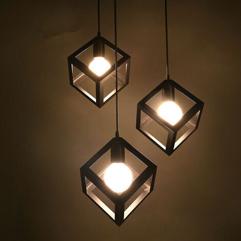 Retro Pendelleuchte Im Industrial-Look – Würfelform Aus Eisen, E27, Verstellbar Bis 1m, Für Wohnzimmer & Küche