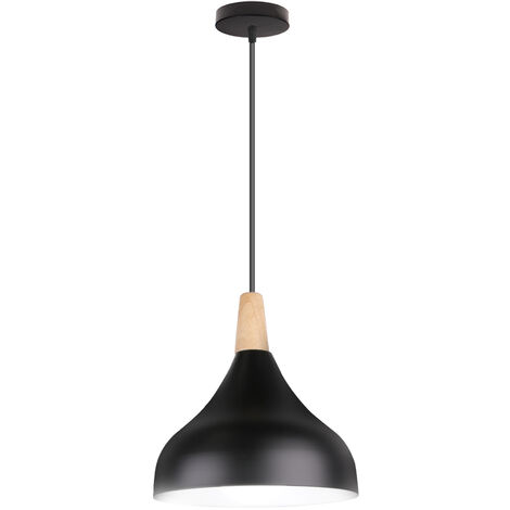 Pendelleuchte, 1 Flammig Hängeleuchte im Moderne Stil, Kronleuchter mit Ø20cm Lampenschirm für Wohnzimmer Schlafzimmer Esszimmer (Schwarz)
