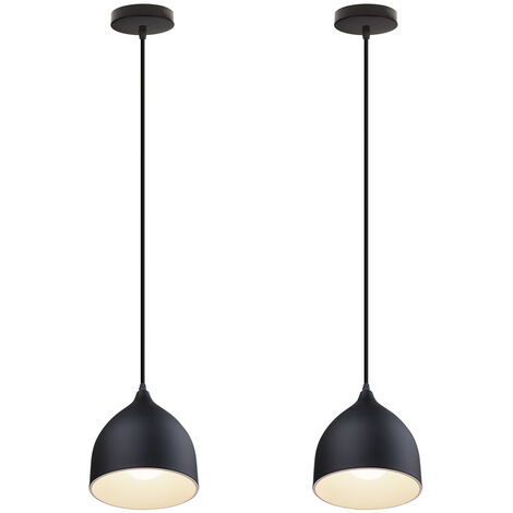 Pendelleuchte, Moderne Hängeleuchten mit Lampenschirm, Kuppel-Kronleuchter aus Metall für Kücheninsel Schwarz 2PCS
