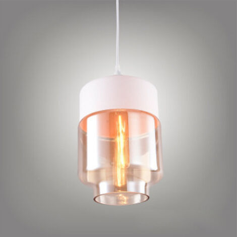 Pendelleuchte Moderne, Hängelampe mit Lampenschirm Braunes Glas, Kronleuchter E27 für Küche Wohnzimmer Schlafzimmer Korridor Weiß - Ø18cm Zylindrisch