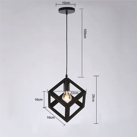 Retro Pendelleuchte Im Industrial-Look – Würfelform Aus Eisen, E27, Verstellbar Bis 1m, Für Wohnzimmer & Küche
