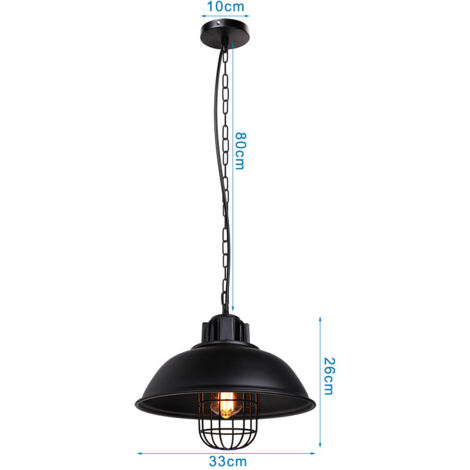 Retro Hängeleuchte Mit Metallschirm - Industriell-vintage Design, Schwarz, Für E27 Birnen, Verstellbare Schnur