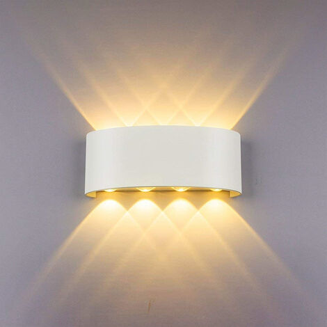 Wandleuchte LED Außen Innen, 8W Modern Aluminium Wandlampe Up Down IP65 für Wohnzimmer Schlafzimmer Treppe (Weiß/Warmweiß)