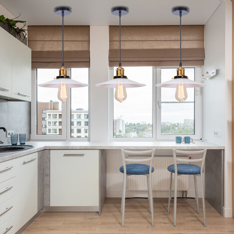Hängeleuchte Retro-Design, E27, Metall-Schirm Weiß, Für Küche & Wohnzimmer