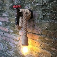 Kreativ Wandleuchte Vintage Industrie Eisen Rohr Wandlampe mit Seil Antik Licht für Innen (Rost)