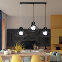 Pendelleuchte, 3 Flammig Hängelampe, im Industri Stil, mit Ø23cm Kürbis Käfig, E27 Halter (Schwarz)