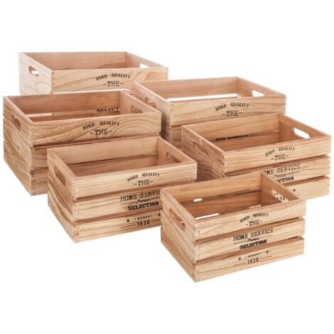 Atmosphera – Lot de 6 caisses de rangement en bois de Paulownia – Dimensions XS à XXL – Décoration moderne pour intérieur – Poids total 3,4 kg