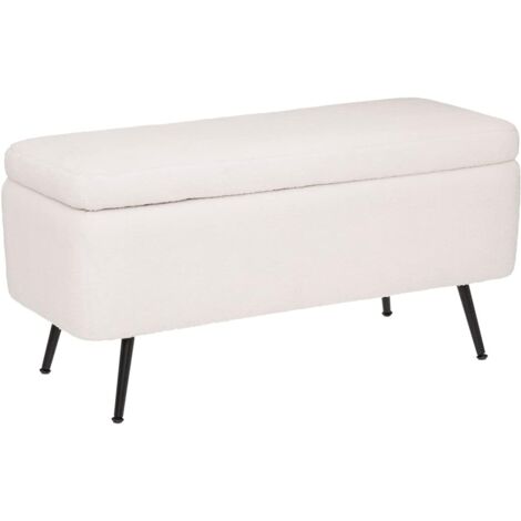 Atmosphera – Banc coffre blanc 100x40,5x48,5 cm – Rangement décoratif en contreplaqué et fer – Design bouclette moderne pour salon et chambre