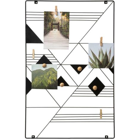 Atmosphera – Porte-photos mural en métal noir – Dimensions 34,8x1,4x54,7 cm – Avec mini pinces à linge et aimants pour photos