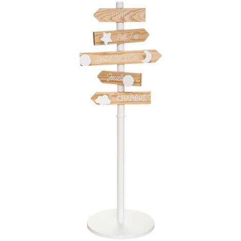 Atmosphera – Porte-manteau enfant blanc H115cm – 5 patères en bois massif – Pour chambre d'enfant – Décoration intérieure ludique