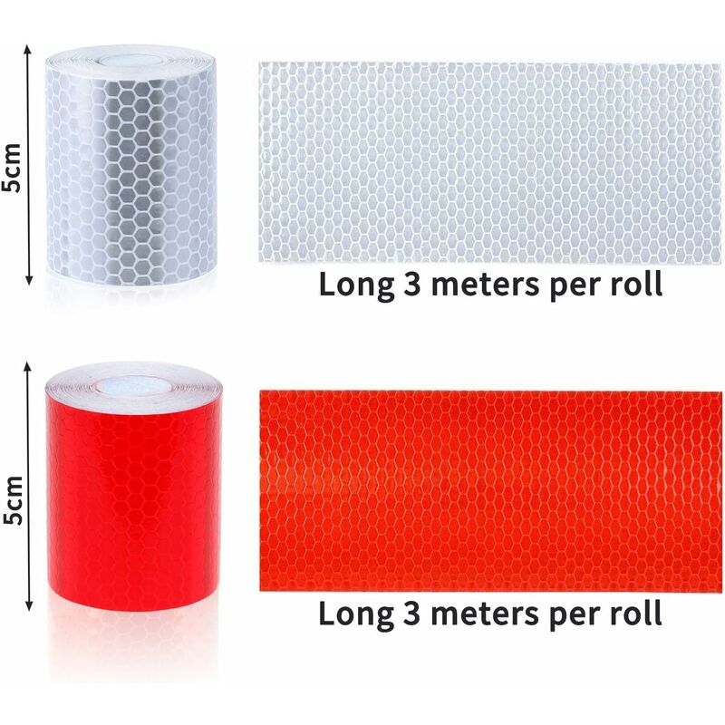 9 m reflektierendes Warnband, reflektierendes Sicherheits-Reflexband,  selbstklebende Folie, weiß, rot, selbstklebendes Sicherheitsband für  Nachtsichtbarkeit (5