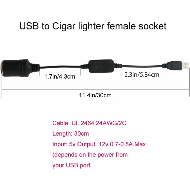 12V USB A Stecker auf Buchse Zigarettenanzünder-Kabelkonverter, Auto-Buchse-Konverter,  Auto-Zigarettenanzünder-Buchse für GPS E-Dog Longziming