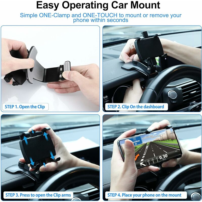 Autotelefonhalter um 360 Grad drehbar, für Armaturenbrett, kompatibel mit  GPS und 4,0-7,0-Zoll-Handys. Schwarz