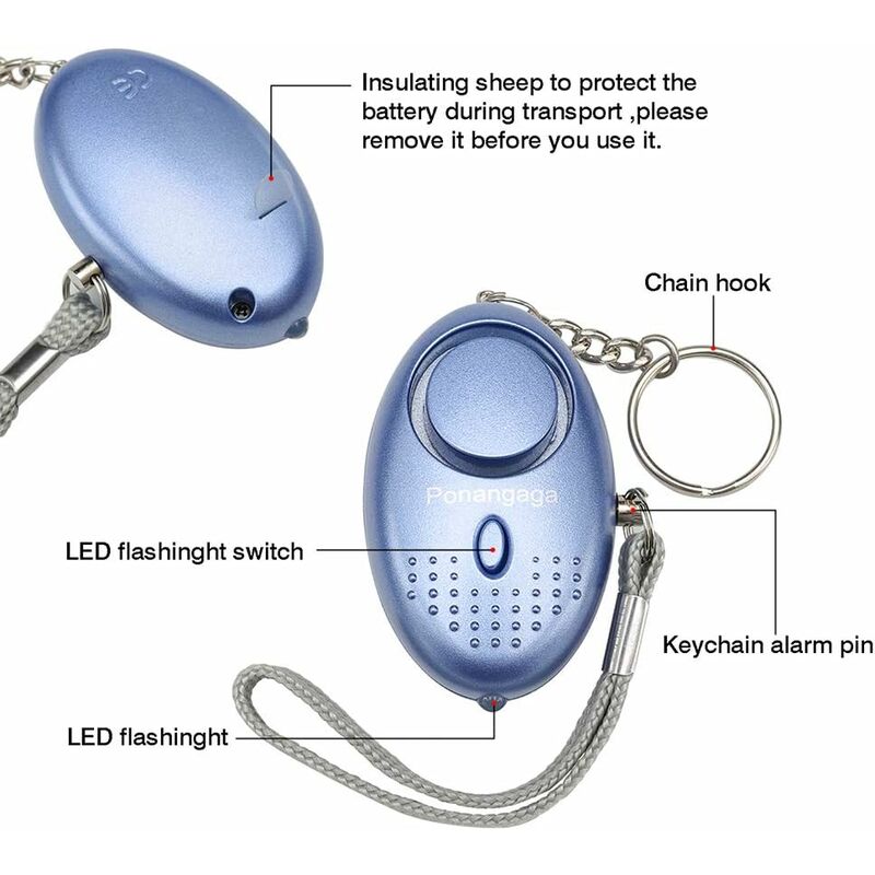 Persönlicher Notfallalarm mit LED-Taschenlampe, 3 Stück, 140 dB