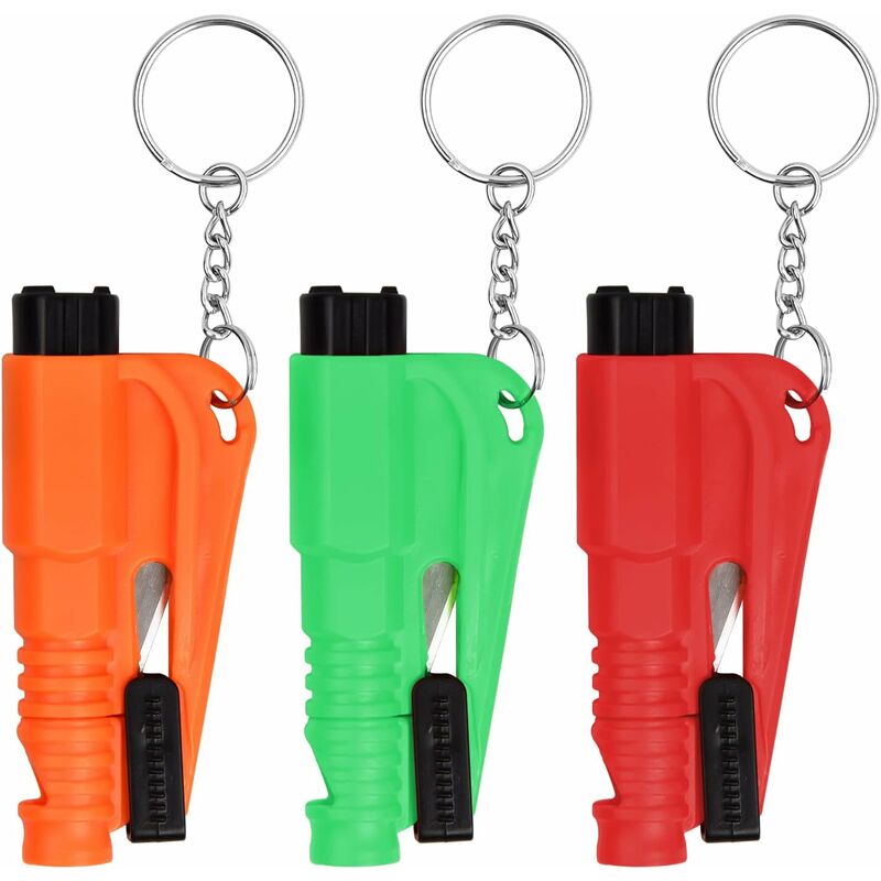 Auto-Schlüsselanhänger, 3-in-1-Fluchtwerkzeug, Fensterbrecher,  Sicherheitsgurtschneider und SOS-Pfeife,  Schlüsselanhänger-Sicherheitswerkzeug für Autos, Busse und andere Fahrzeuge  (rot, grün, orange)