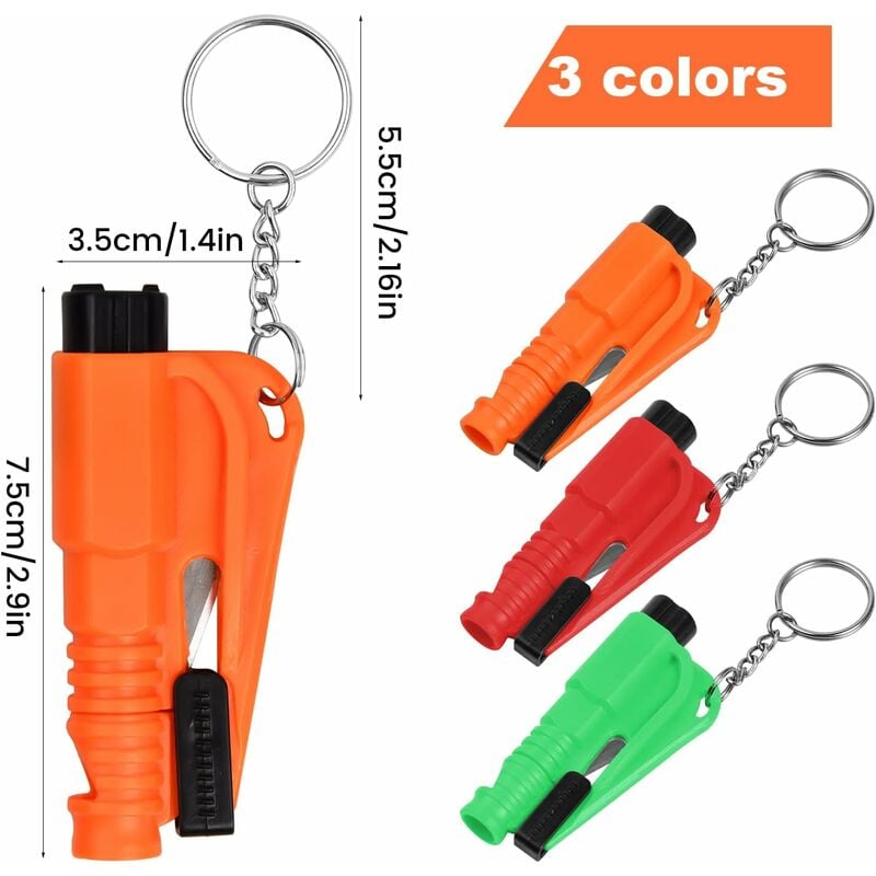 Auto-Schlüsselanhänger, 3-in-1-Fluchtwerkzeug, Fensterbrecher,  Sicherheitsgurtschneider und SOS-Pfeife,  Schlüsselanhänger-Sicherheitswerkzeug für Autos, Busse