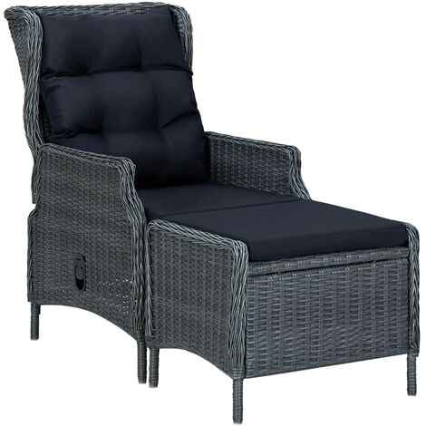 Verstellbarer Gartensessel mit Fußhocker Poly Rattan Dunkelgrau