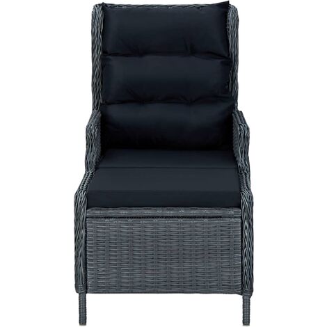 Verstellbarer Gartensessel mit Fußhocker Poly Rattan Dunkelgrau