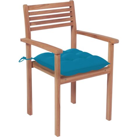 Gartenstühle 4 Stk. mit Hellblauen Kissen Massivholz Teak | Sessel