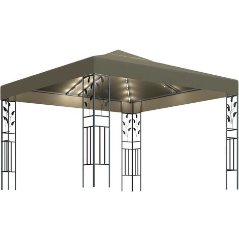 Pavillon mit LEDLichterkette 3x3 m Taupe
